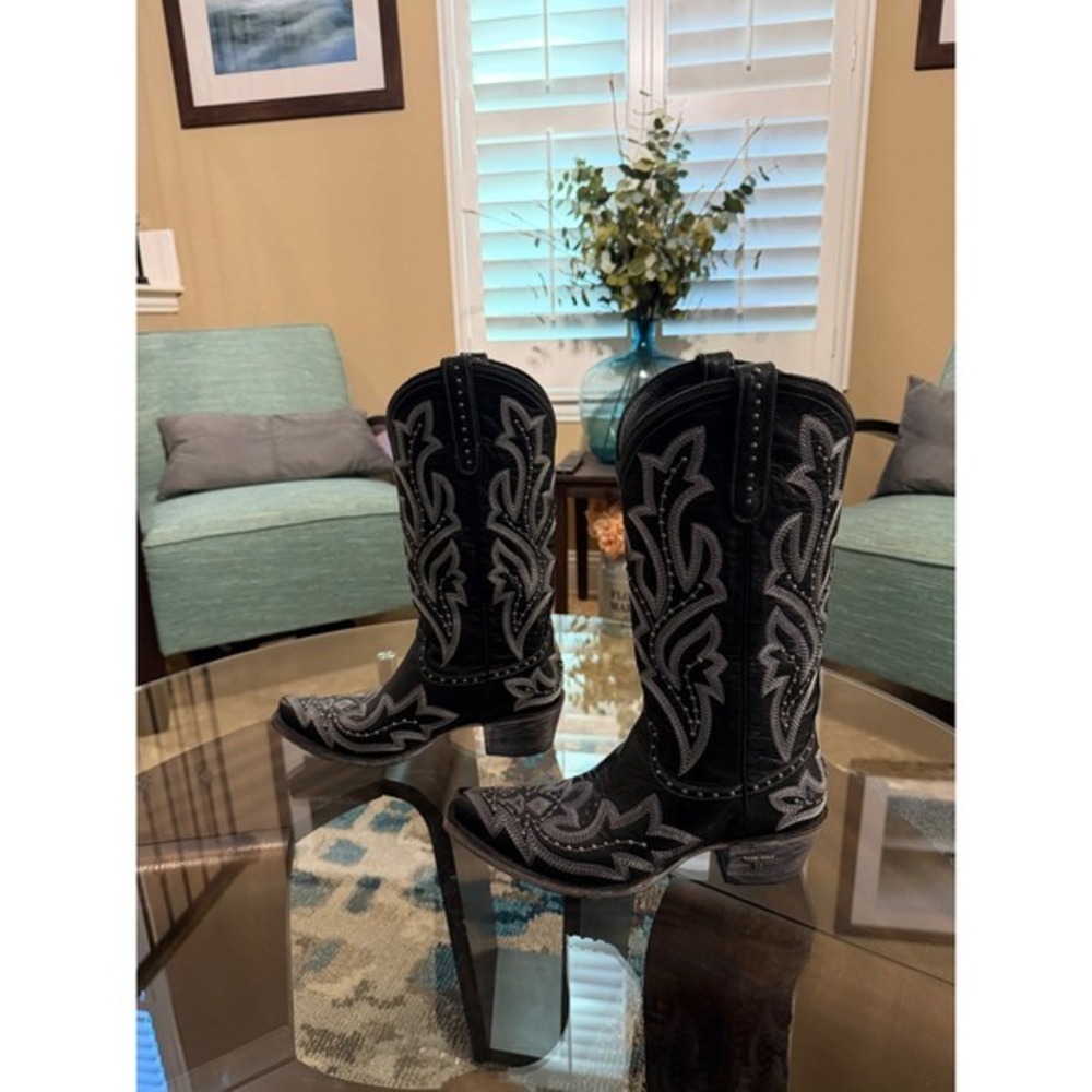 Lane Black Saratoga Western Boot Sz 9 - Picture 4 of 9